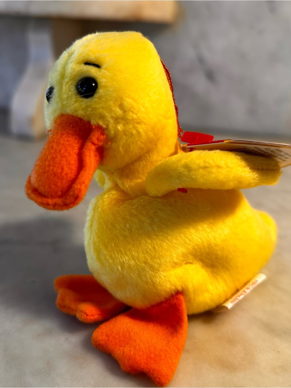 TY Beanies Jingle Collection 2001 “Quackers” 4” Yellow Duck With Hanger